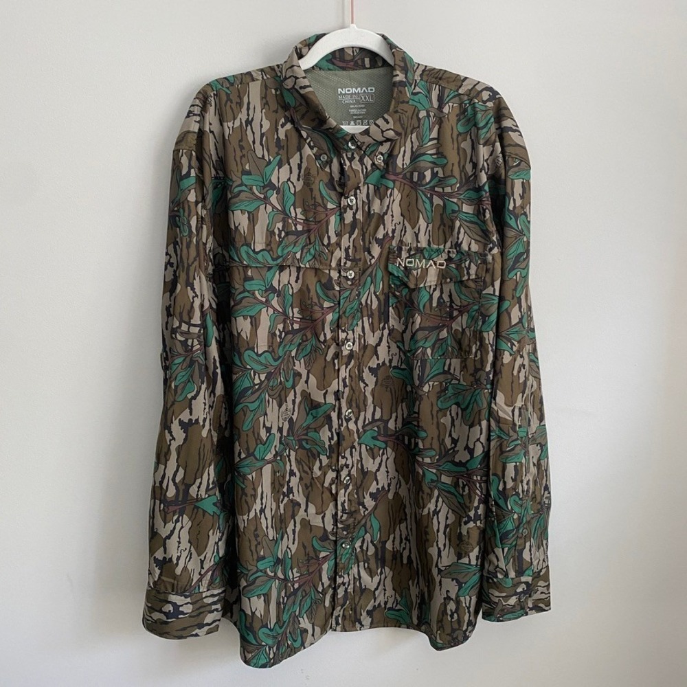 Nomad Ambush Camo Button Down Shirt XXL Mossy Oak Performance Vented Hunting